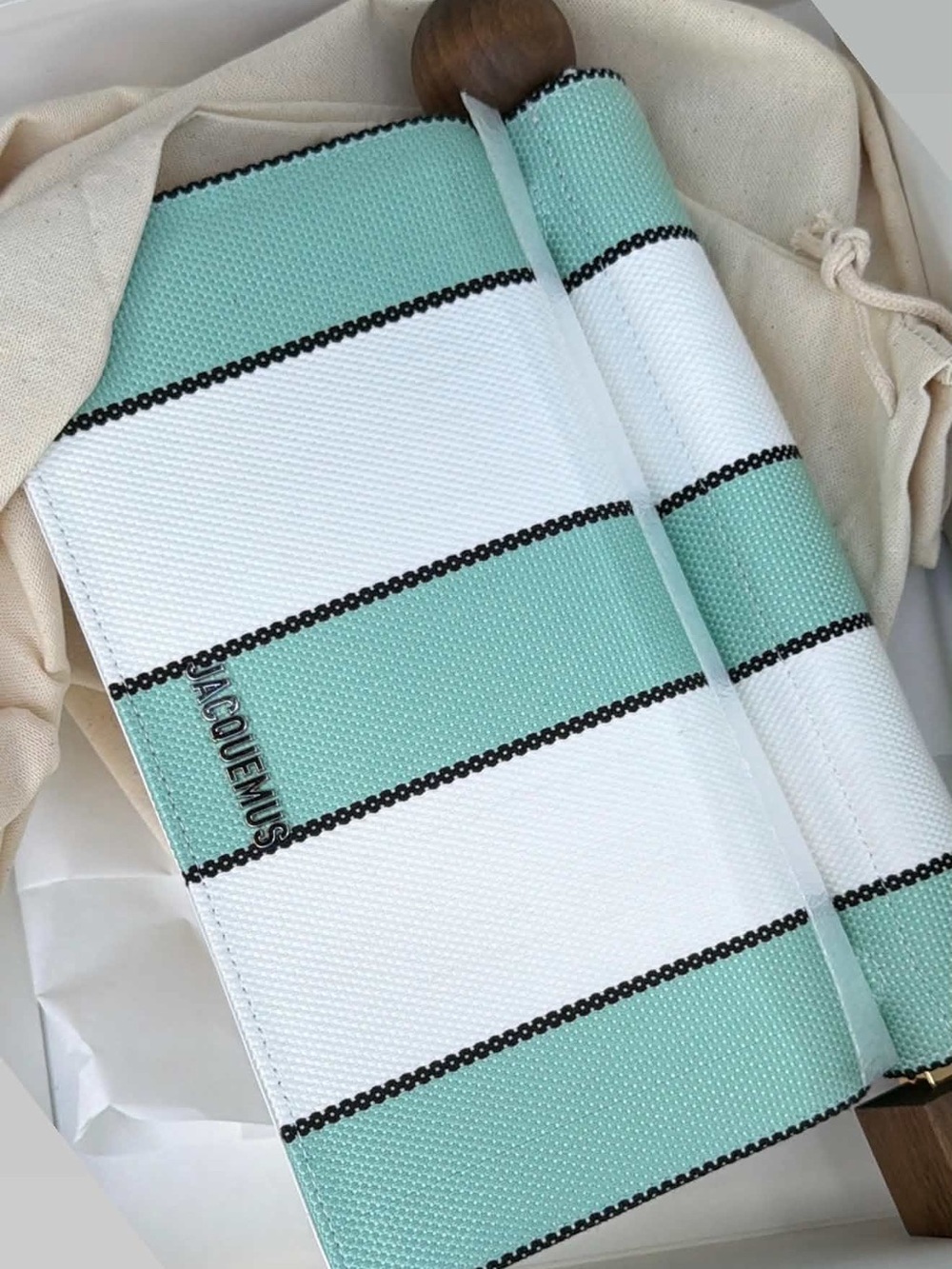 Jacquemus Mint & White Striped Canvas Pouch